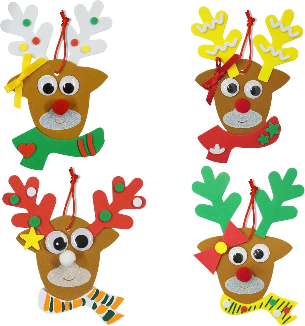 4E's Novelty Reindeer Christmas Ornament Craft for Kids (12 Pack) Updated Edition – Foam DIY Holiday Craft Kit, Self-Adhesive Arts & Crafts for Kids Ages 4-8, Party Favor Activity & Winter Project